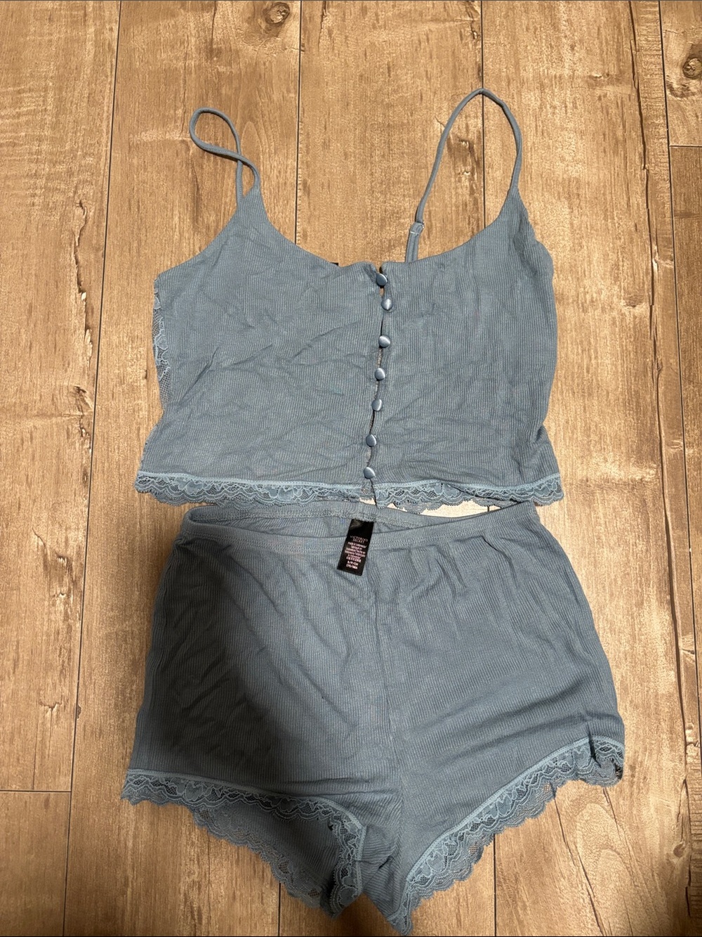 Victoria's Secret Dusty Blue Lace-Trim Cami & Shorts Sleep Set
